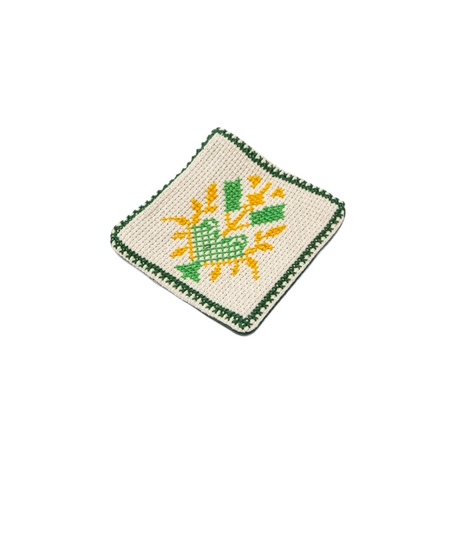 Fabric Coaster with Colorful Hand Embroidery - Green and Orange