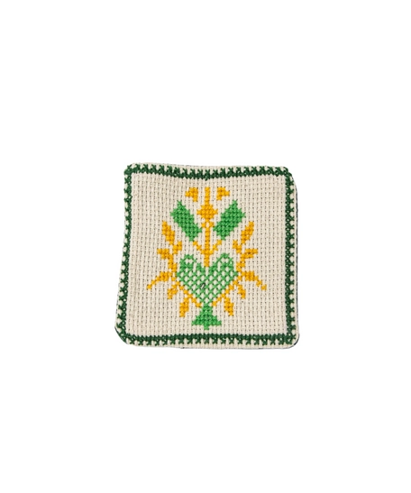 Fabric Coaster with Colorful Hand Embroidery - Green and Orange