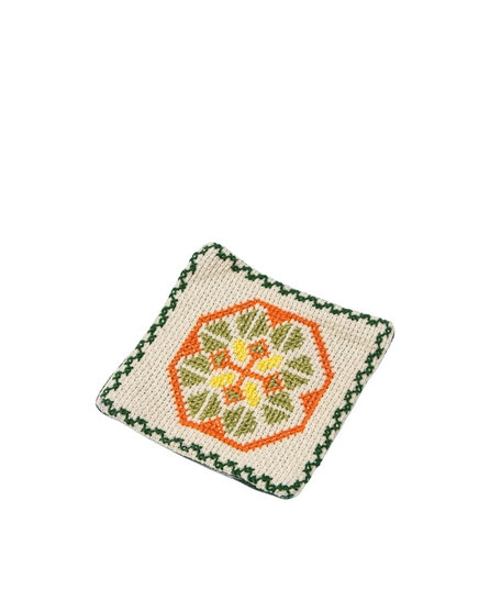 Fabric Coaster with Colorful Hand Embroidery - Green and Orange