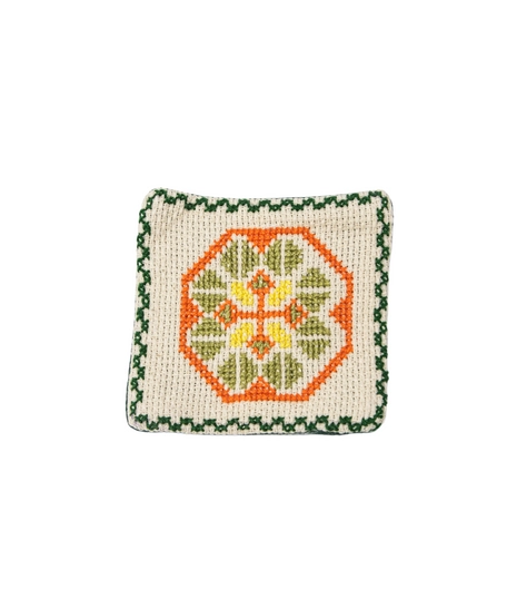 Fabric Coaster with Colorful Hand Embroidery - Green and Orange