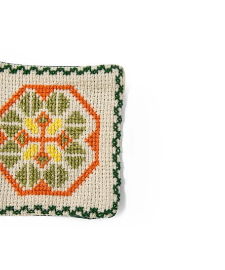 Fabric Coaster with Colorful Hand Embroidery - Green and Orange