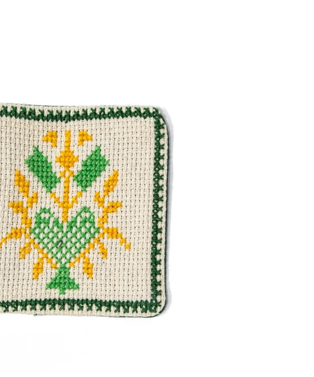 Fabric Coaster with Colorful Hand Embroidery - Green and Orange