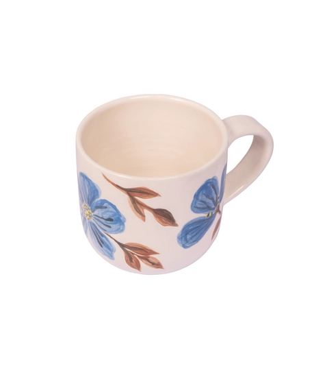 Handmade Clay Mug with Floral Paintings - Pink