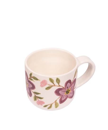 Handmade Clay Mug with Floral Paintings - Pink