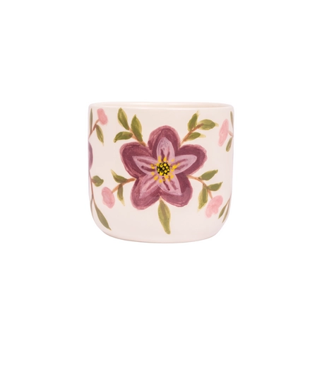 Handmade Clay Mug with Floral Paintings - Pink