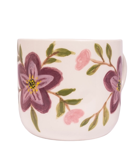 Handmade Clay Mug with Floral Paintings - Pink