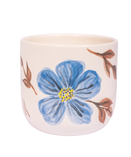 Handmade Clay Mug with Floral Paintings - Pink