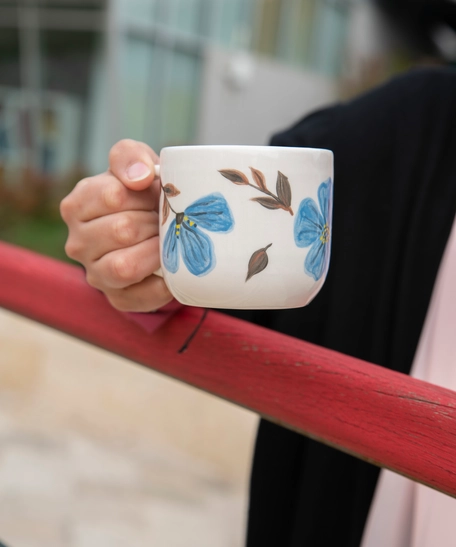 Handmade Clay Mug with Floral Paintings - Pink