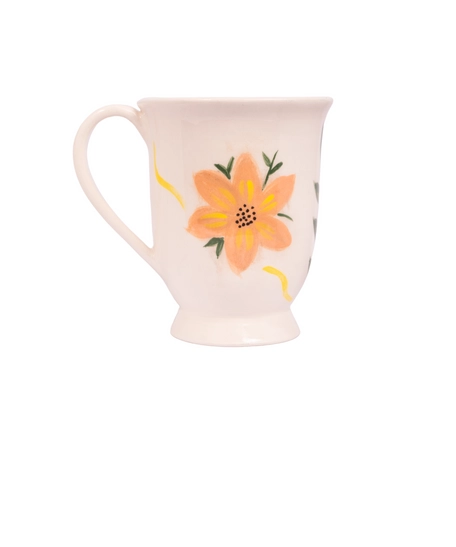 Handcrafted Clay Mug Painted with Colorful Floral Designs 