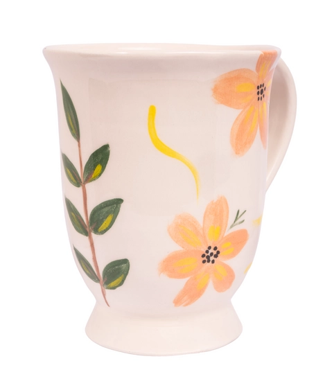 Handcrafted Clay Mug Painted with Colorful Floral Designs 