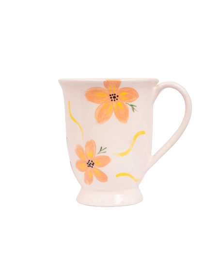 Handcrafted Clay Mug Painted with Colorful Floral Designs 