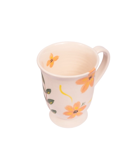 Handcrafted Clay Mug Painted with Colorful Floral Designs 