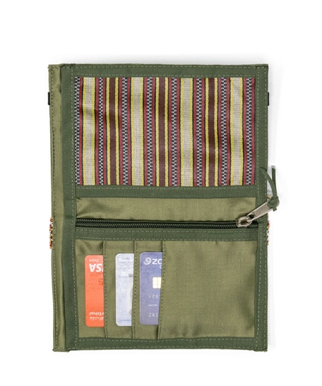 Unisex Wallet and Passport Cover with Hand Embroideries - Olive Green