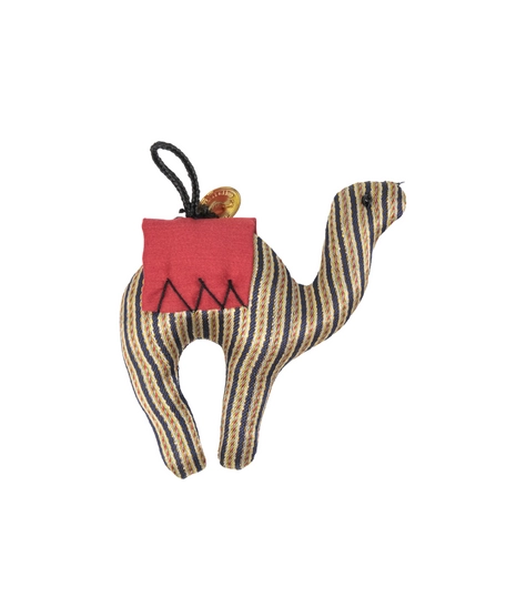 Decorative Stuffed Camel Made of Yellow Fabric with Bedouin Motifs - Red Saddle