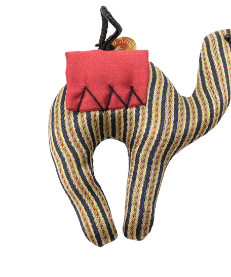 Decorative Stuffed Camel Made of Yellow Fabric with Bedouin Motifs - Red Saddle