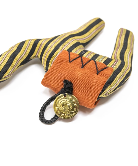 Decorative Stuffed Camel Made of Yellow Fabric with Bedouin Motifs - Red Saddle