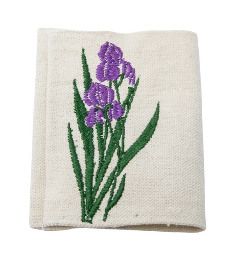 Handmade Passport Cover with Purple Iris Flower Embroidery