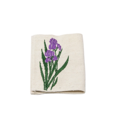 Handmade Passport Cover with Purple Iris Flower Embroidery