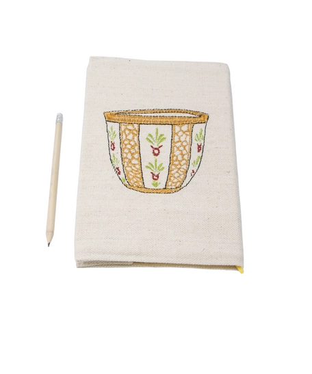 Handmade Notebook Cover with Peasant embroidery- Coffee Cup