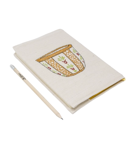 Handmade Notebook Cover with Peasant embroidery- Coffee Cup