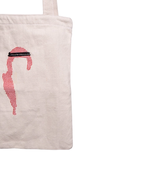 Handmade Canvas Tote Bag  with Jordanian Red Shemagh Embroidery