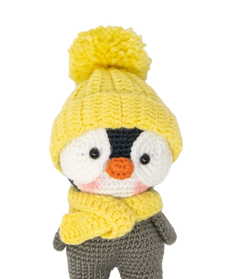 Handmade Amigurumi Crochet Penguin with Yellow Hat & Scarf