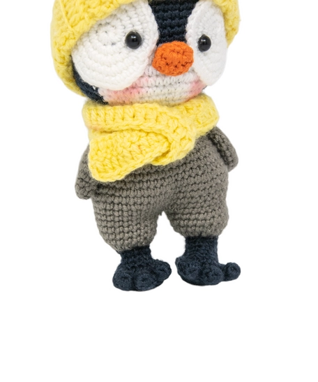 Handmade Amigurumi Crochet Penguin with Yellow Hat & Scarf