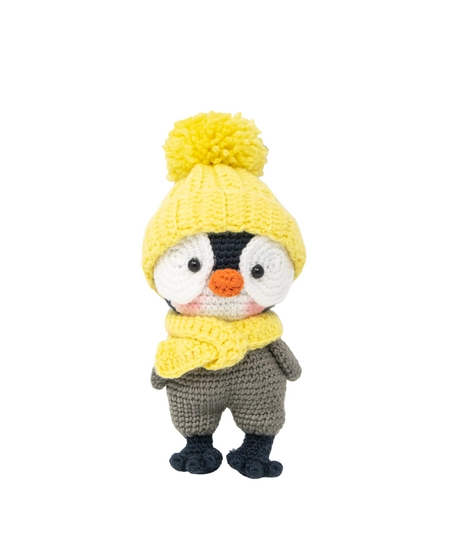 Handmade Amigurumi Crochet Penguin with Yellow Hat & Scarf