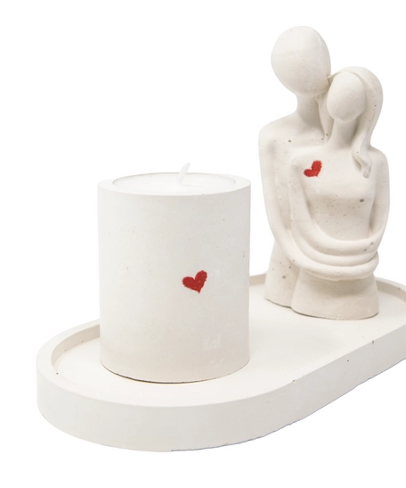 3-Piece Decorative Cement Costar and Candle