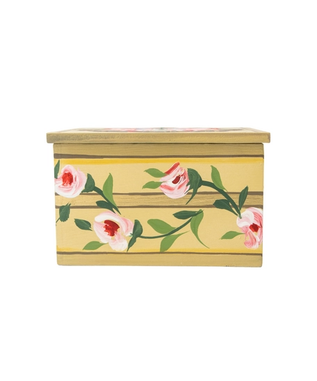 Luxurious Handcrafted Wooden Box with Floral Design to Keep Your Accessories - Beige