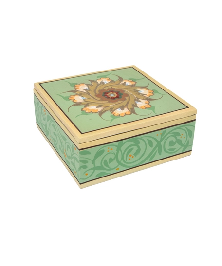 Luxurious Handcrafted Wooden Box with Floral Design to Keep Your Accessories - Beige