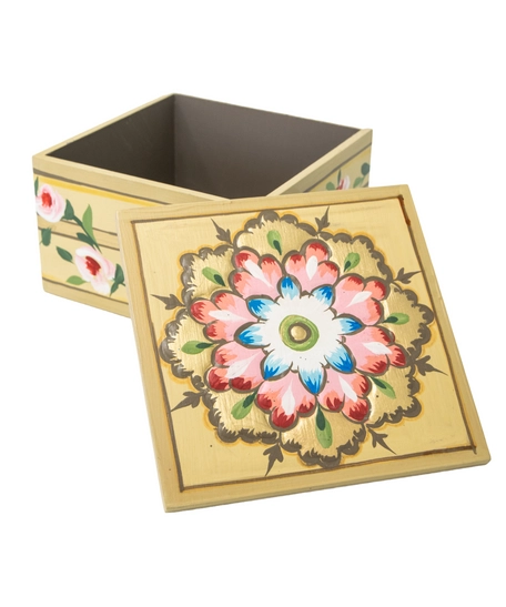 Luxurious Handcrafted Wooden Box with Floral Design to Keep Your Accessories - Beige