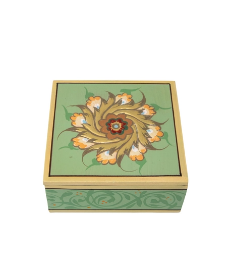 Luxurious Handcrafted Wooden Box with Floral Design to Keep Your Accessories - Beige