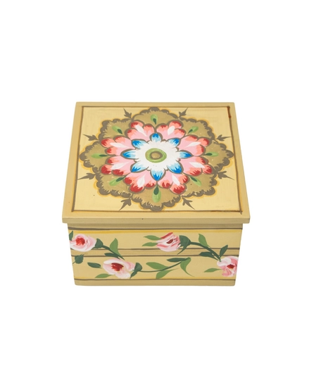 Luxurious Handcrafted Wooden Box with Floral Design to Keep Your Accessories - Beige