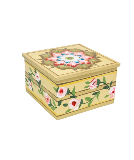 Luxurious Handcrafted Wooden Box with Floral Design to Keep Your Accessories - Beige