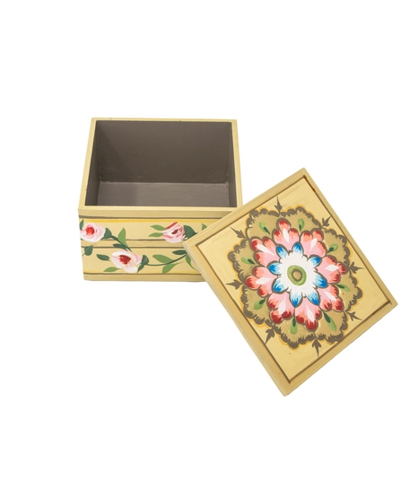 Luxurious Handcrafted Wooden Box with Floral Design to Keep Your Accessories - Beige