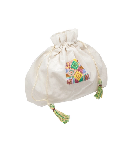 Handmade White Fabric Purse Adorned with Colorful Peasant Embroideries