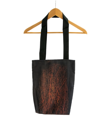 Handmade Black Tote Bag with Fire-Inspired Design