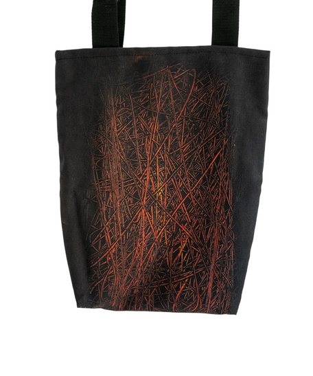 Handmade Black Tote Bag with Fire-Inspired Design