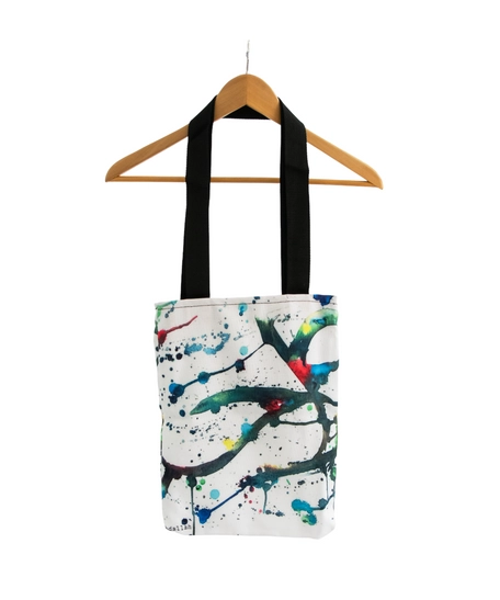 White Tote Bag with Unique and Colorful Artistic Design