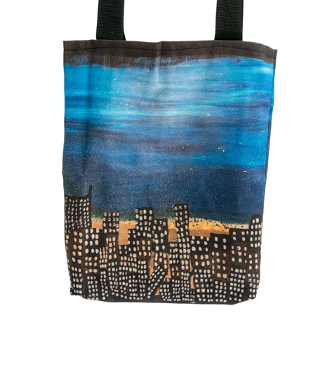 Handmade Tote Bag with Colorful Design in Water Colors - City View