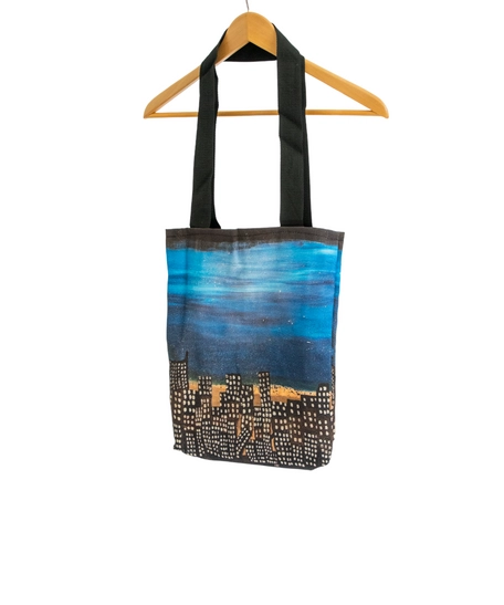 Handmade Tote Bag with Colorful Design in Water Colors - City View