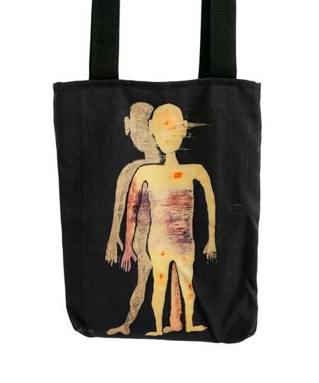 Handmade Black Tote Bag with Expressive Art Design