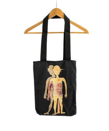 Handmade Black Tote Bag with Expressive Art Design