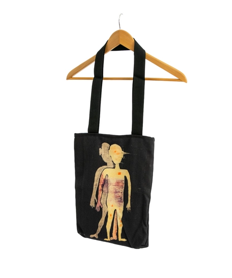 Handmade Black Tote Bag with Expressive Art Design