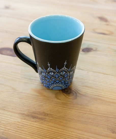 Blue Mug Adorned with Mandala Art 