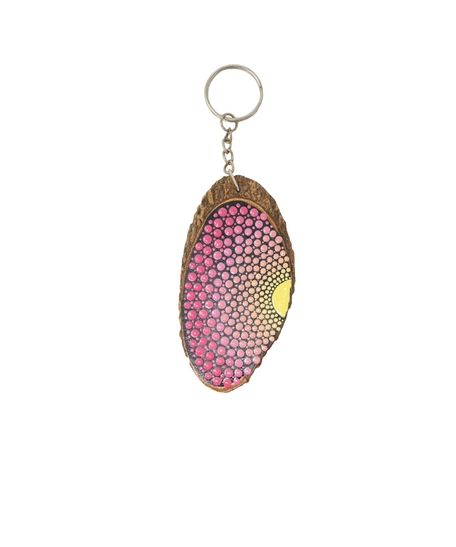 Wooden Keychain Adorned with Colorful Mandala Drawings - Green