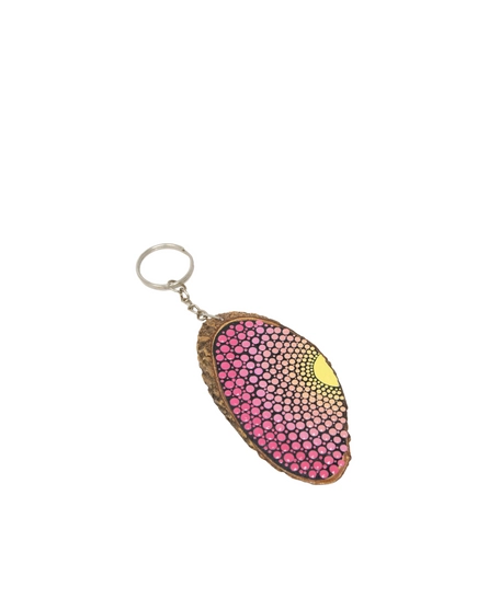 Wooden Keychain Adorned with Colorful Mandala Drawings - Green