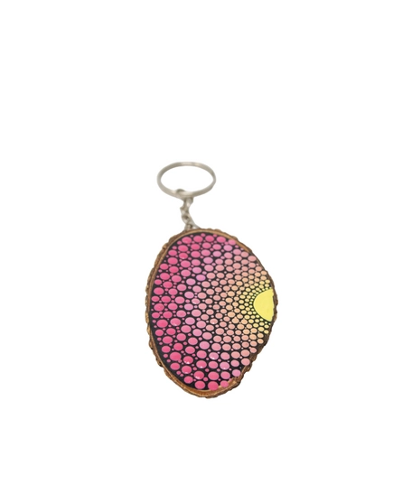 Wooden Keychain Adorned with Colorful Mandala Drawings - Green