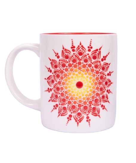 White Ceramic Mug Adorned with Mandala Drawings - Blue